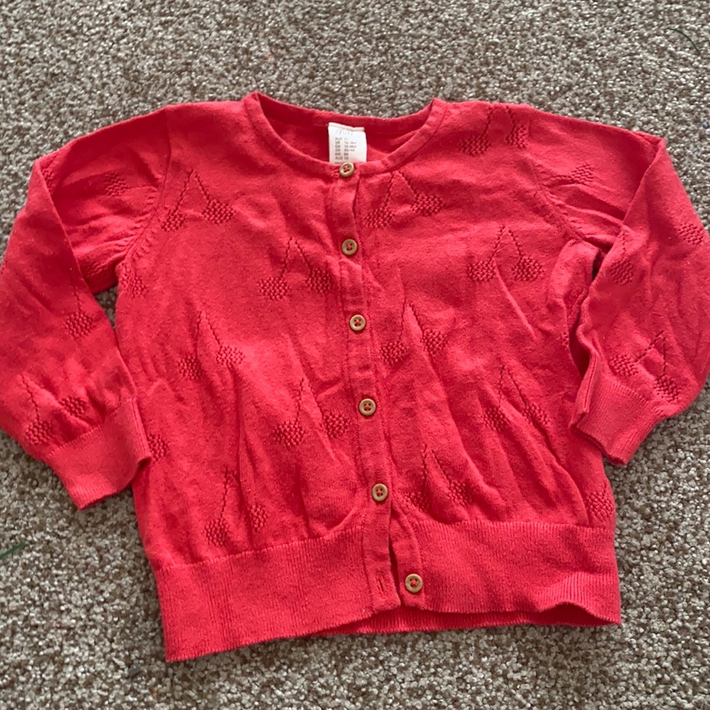 H&M 12-18 months red cherry cardigan light sweater